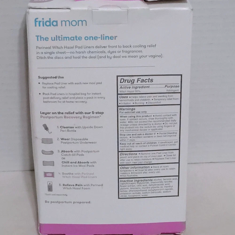 Frida Mom Perineal‎ Cooling Pad Liners Postpartum Witch Hazel 24 Pad Liners